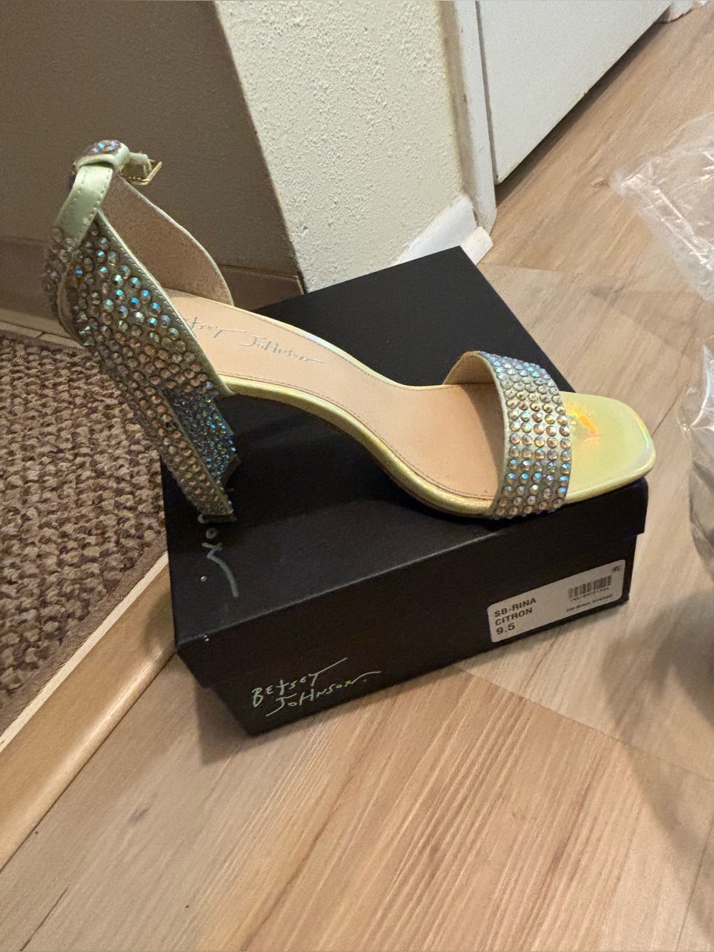 Citron Yellow Crystal Ankle-Strap Heels
